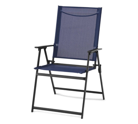 Mainstays Greyson Square Set of 2 Outdoor Patio Steel Sling Folding Chair, Navy- NEW IN BOX!!!