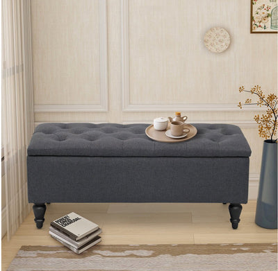 Abble 38” Fabric Upholstered Tufted Storage Bench, Gray!! NEW IN BOX!!