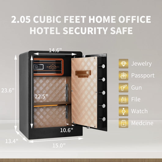 DNYKER Fireproof and Waterproof Safe Box, 2.05 Cubic Feet Digital Keypad Combination Lock Cabinet with Two Ways to Open, Black Anchoring Security Safe for Home Office Hotel**New**