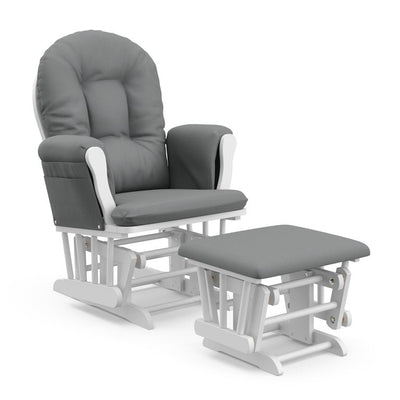 Storkcraft Hoop Glider and Ottoman, White Finish with Gray Cushions**New in Box**