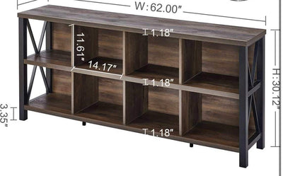 FATORRI 8- Cube Storage Organizer Shelf, Rustic Wooden Shelf, Industrial Long Horizontal Shelf for Living Room ( walnut brown, 62 inches)!  -Brand new in the box