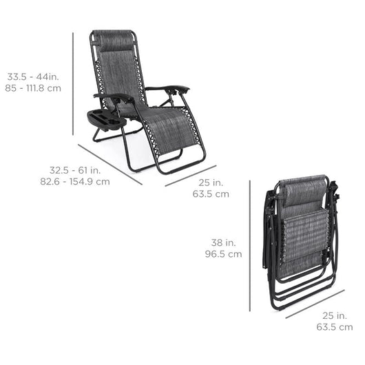 Best Choice Products Set of 2 Adjustable Zero Gravity Lounge Chair Recliners for Patio, Pool w/ Cup Holders - Gray**New in box**