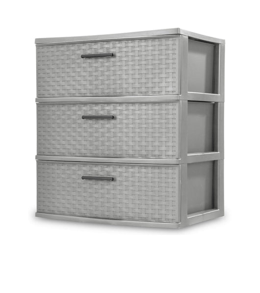 Sterilite Adult Plastic 3 Drawer Wide Weave Tower Cement (new)