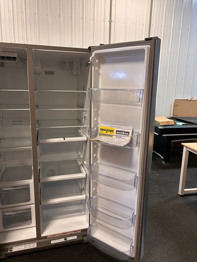 Whirlpool 28.4-cu ft Side-by-Side Refrigerator with Ice Maker (Fingerprint Resistant Stainless Steel)!  -Brand new but was very lightly dented on the right edge of one door, photos shown