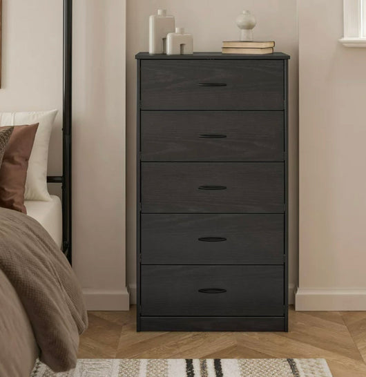 Mainstays Classic 5 Drawer Dresser, Black Oak- NEW IN BOX!!!