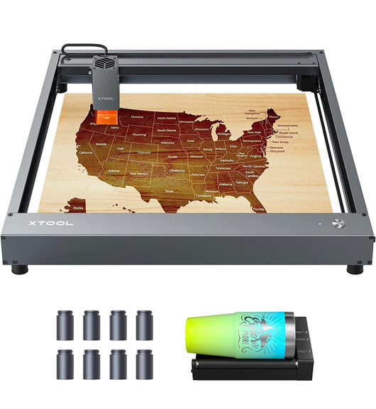 xTool D1 Laser Engraver with Rotary, 10W Higher Accuracy Laser Cutter, 60W Laser Cutting Machine, Laser Cutter and Engraver Machine, Laser Engraver for Wood and Metal, 17'' x 16''- new in box