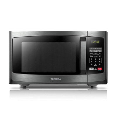 TOSHIBA EM925A5A-BS Countertop Microwave Oven, 0.9 Cu Ft With 10.6 Inch Removable Turntable, 900W, 6 Auto Menus, Mute Function & ECO Mode, Child Lock, LED Lighting, Black Stainless Steel**New,small dents from shipping**