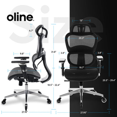 Oline ErgoPro Ergonomic Office Chair - Rolling Desk Chair with 4D Adjustable Armrest, 3D Lumbar Support and Blade Wheels - Mesh Computer Chair, Gaming Chairs, Executive Swivel Chair (Black)**New and assembled**