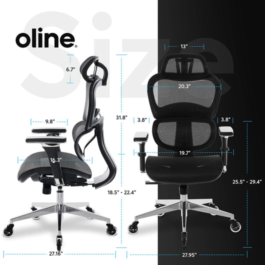 Oline ErgoPro Ergonomic Office Chair - Rolling Desk Chair with 4D Adjustable Armrest, 3D Lumbar Support and Blade Wheels - Mesh Computer Chair, Gaming Chairs, Executive Swivel Chair (Black)**New and assembled**