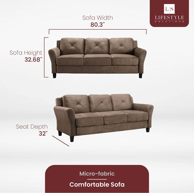 Lifestyle Solutions Harrington Stationary Sofa, Light Brown Microfiber!! NEW AND ASSEMBLED!!