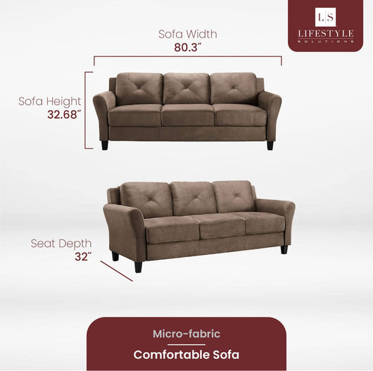 Lifestyle Solutions Harrington Stationary Sofa, Light Brown Microfiber!! NEW AND ASSEMBLED!!