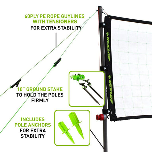 Dunlop Quick Setup Competitive Outdoor Volleyball Set, Green/Black**New in Box**