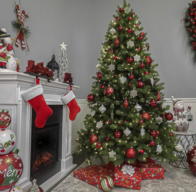 National Tree Company Pre-Lit 'Feel Real' Artificial Full Downswept Christmas Tree, Green, Douglas Fir, White Lights, Includes Stand, 6.5 feet- NEW IN BOX!!!!
