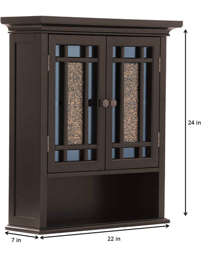 Elegant Home Fashions Windsor Removable Wooden Wall Cabinet with Glass Mosaic Doors, Dark Espresso- NEW IN BOX!!!!
