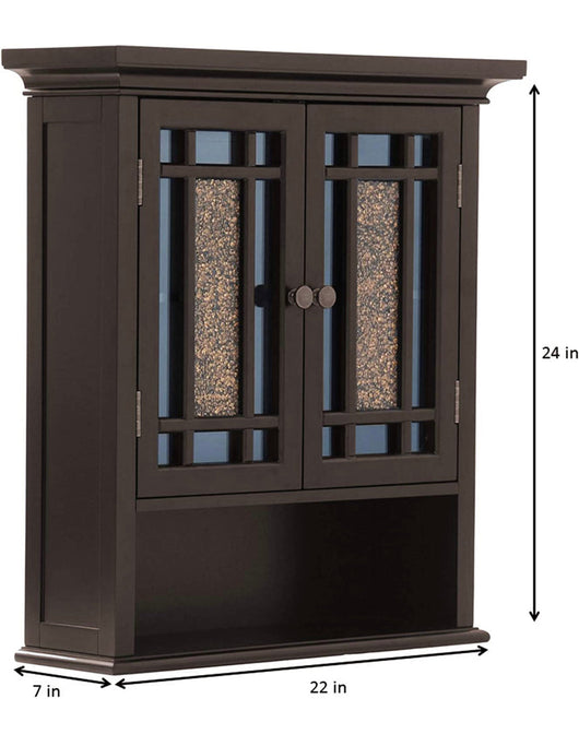 Elegant Home Fashions Windsor Removable Wooden Wall Cabinet with Glass Mosaic Doors, Dark Espresso- NEW IN BOX!!!!