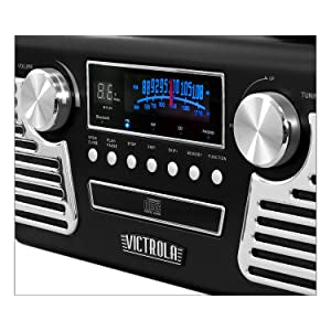 Victrola 50's Retro Bluetooth Record Player & Multimedia Center with Built-in Speakers - 3-Speed Turntable, CD Player, AM/FM Radio | Vinyl to MP3 Recording | Wireless Music Streaming | Black**New in box**