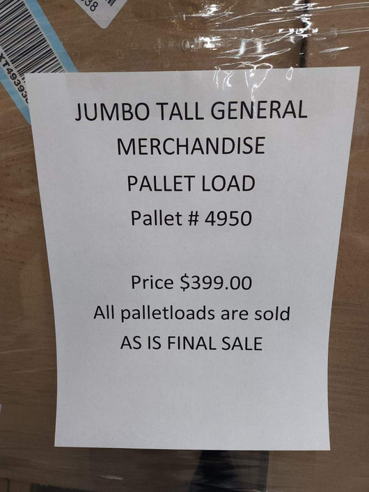 Jumbo huge liquidation pallet- over 7 ft tall ! Pallet number 4950