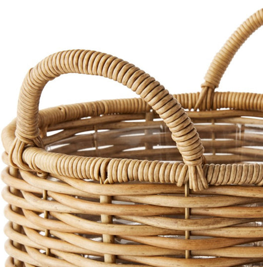 Better Homes & Gardens Assorted Round Beige Resin and Rattan Plant Planter (2 Pieces) with Drainage Hole- NEW OUT OF BOX!!!!