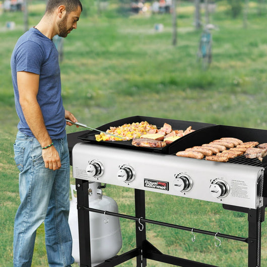 Royal Gourmet 4-Burner GD401 Portable Flat Top Gas Grill and Griddle Combo with Folding Legs- new in box