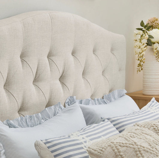 My Texas House Anna Upholstered Diamond Tufted Bed, King, Oat!! NEW IN BOXES(COMES IN 2 BOXES)!!