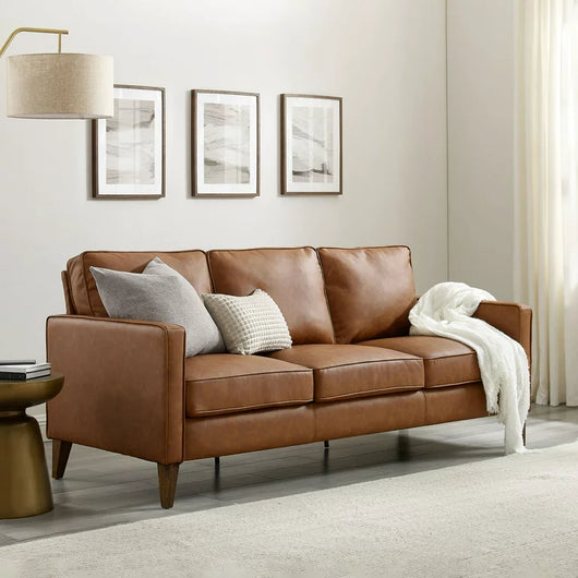 Hillsdale Jianna Faux Leather Sofa, Saddle Brown**new in box**