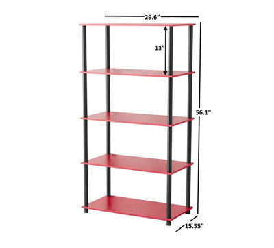 Mainstays No Tools 5-Shelf Storage Bookshelf, Red- NEW IN BOX!!!!