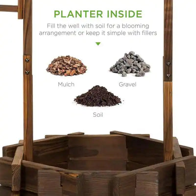 Kingdely Decorative Wooden Wishing Well Flower Planter Patio Garden Outdoor Home Decor with Hanging Bucket**New in Box**