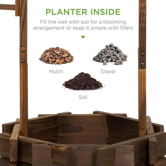 Kingdely Decorative Wooden Wishing Well Flower Planter Patio Garden Outdoor Home Decor with Hanging Bucket**New in Box**