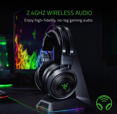 Razer Nari Ultimate Wireless 7.1 Surround Sound Gaming Headset: THX Audio & Haptic Feedback - Auto-Adjust Headband - Chroma RGB - Retractable Mic - For PC, PS4, PS5 - Black- NEW IN BOX!!!!