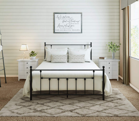 CASTLEBEDS Victorian Queen Metal Bed Frame with Headboard and Footboard Platform/Wrought Iron/Heavy Duty/Solid Sturdy Metal Slat/Black/No Box Spring Needed/Mattress Foundation/Under Bed Storage**New in box**