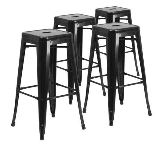 Flash Furniture 4 Pack Commercial Grade 30" High Backless Black Metal Indoor-Outdoor Barstool with Square Seat- NEW OUT OF BOX!!!