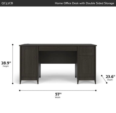 Quarters & Craft Harvey Manor Collection Home Office 57" Computer Desk, with Drawers, in Brushed Black- NEW IN THR BOX (minor shipping damage in one board, hardly noticeable, photos shown)