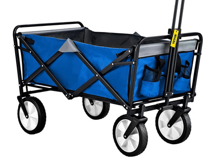 VEVOR Folding Wagon Cart, 176 lbs Load, Outdoor Utility Collapsible Wagon w/Adjustable Handle & Universal Wheels, Portable for Camping, Grocery, Beach, Blue & Gray!! NEW OUT OF BOX!!