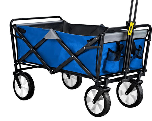 VEVOR Folding Wagon Cart, 176 lbs Load, Outdoor Utility Collapsible Wagon w/Adjustable Handle & Universal Wheels, Portable for Camping, Grocery, Beach, Blue & Gray!! NEW OUT OF BOX!!