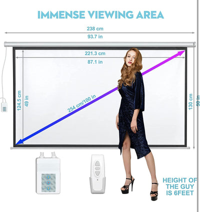 DINAH 16:9 4K 3D HD 100 inch Electric Projector Screen Pull Down with Wireless Remote Control, Indoor & Outdoor Use- NEW IN BOX! (Minor damage to frame but screen is untouched!)