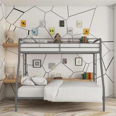 DHP Dusty Twin over Full Metal Bunk Bed Frame with Integrated Ladder, Silver- NEW IN BOX (minor dents from shipping, photos shown)