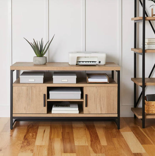 Better Homes & Gardens Jace Industrial Wood Rectangle Media Console for TVs up to 55 in, Natural Oak- NEW IN BOX!!!