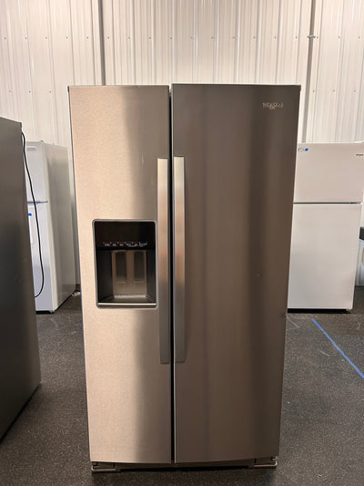 Whirlpool 28.4-cu ft Side-by-Side Refrigerator with Ice Maker (Fingerprint Resistant Stainless Steel)!  -Brand new but was very lightly dented on the right edge of one door, photos shown