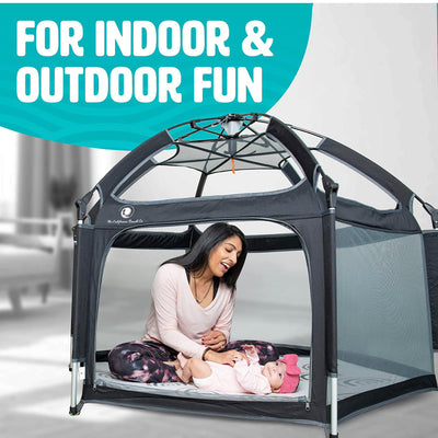 POP 'N GO Premium Indoor and Outdoor Baby Playpen - Portable, Lightweight, Pop Up Pack and Play Toddler Play Yard w/ Canopy and Travel Bag - Black- new in box