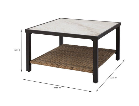 Better Homes & Gardens River Oaks Tile Top Coffee Table with All-Weather Wicker Shelf, White- NEW IN BOX!!!!