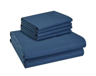 Hotel Style 800 Thread Count Cotton Rich Sateen Bed Sheet Set, Full, Navy, Set of 6- NEW!