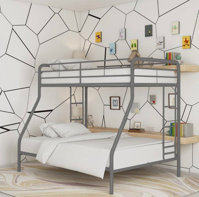 DHP Dusty Twin over Full Metal Bunk Bed Frame with Integrated Ladder, Silver- NEW IN BOX (minor dents from shipping, photos shown)