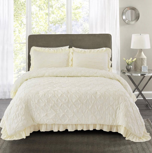 HIG 3 Piece Bedding Set, Pintuck Pinch Pleat Design, King, Ivory- NEW!!!!