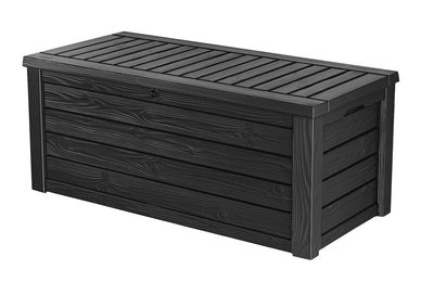 Keter Westwood 150 Gallon Resin Large Deck Box-Organization and Storage for Patio Furniture, Outdoor Cushions, Garden Tools and Pool Toys, Dark Grey**New in box**
