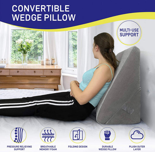 Bed Wedge Pillow - Memory Foam Top Adjustable 9&12 inch Folding Incline Cushion, for Legs and Back Support Pillow, (Grey)- NEW OUT OF BOX (VERY CLEAN!)
