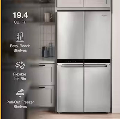 Whirlpool 19.4-cu ft 4-Door Counter-depth French Door Refrigerator with Ice Maker (Fingerprint-resistant Stainless Finish) ENERGY STAR!! NEW OUT OF BOX!!