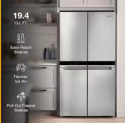 Whirlpool 19.4-cu ft 4-Door Counter-depth French Door Refrigerator with Ice Maker (Fingerprint-resistant Stainless Finish) ENERGY STAR!! NEW OUT OF BOX!!