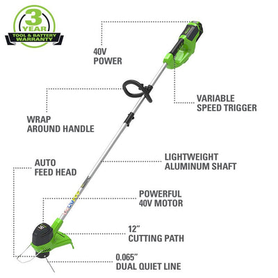 Greenworks 40 Volt Straight Shaft String Trimmer**used once**
