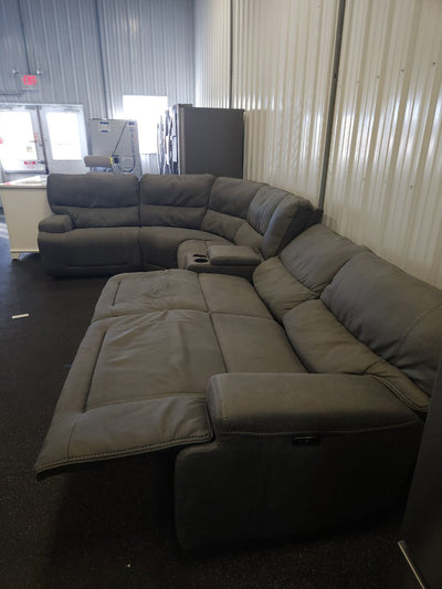 Argento 6-piece Fabric Power Reclining Sectional with Power Headrests!! NEW AND ASSEMBLED, MISSING ONE CUP HOLDER AND HAS MINOR FRAY IN ONE THREAD ALL FROM SHIPPING!!