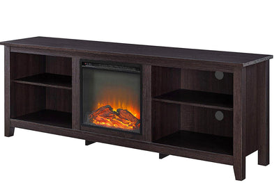 Walker Edison Wren Classic 4 Cubby Fireplace TV Stand for TVs up to 80 Inches, 70 Inch, Espresso!  -Brand new & Assembled but does have some small defect forms shipping, a crack across the top, photos shown